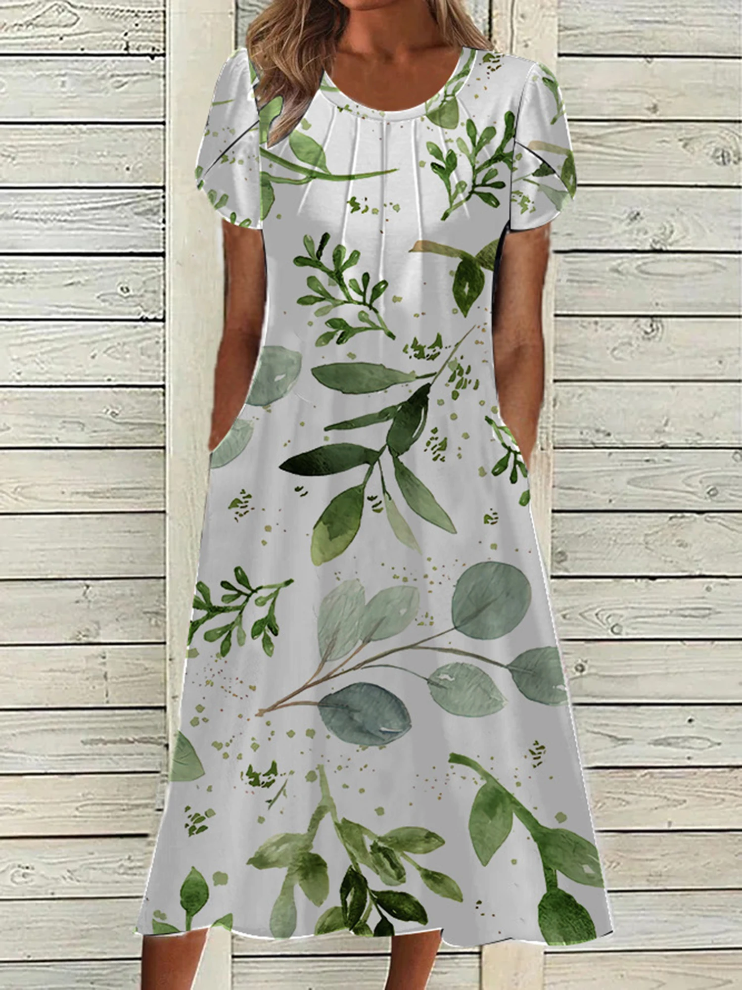 2025 Europe and the United States summer fashion new women discount printed round neck dress pocket long skirt women