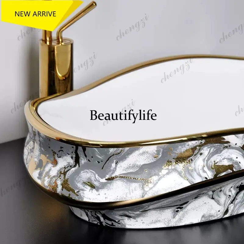 L181 European style countertop basin, bathroom, ceramic basin, balcony creative wash basin, light luxury personalized wash basin