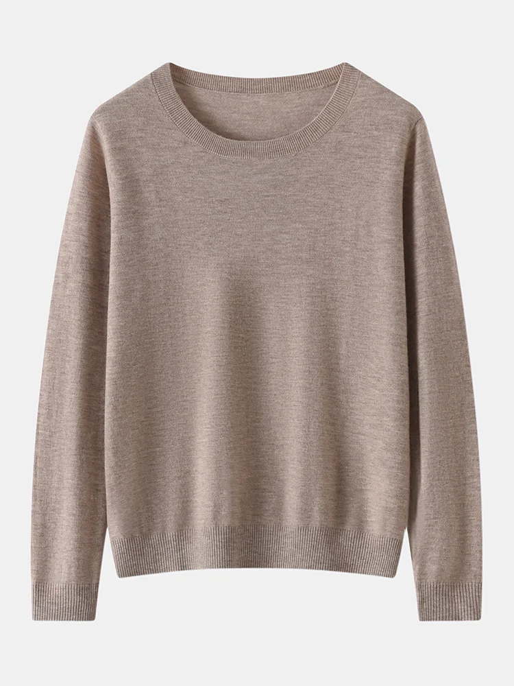 

Весенне-осенний женский свитер из тонкой шерсти с круглым вырезом, 100% чистая шерсть, машинная стирка, высококачественный трикотажный топ