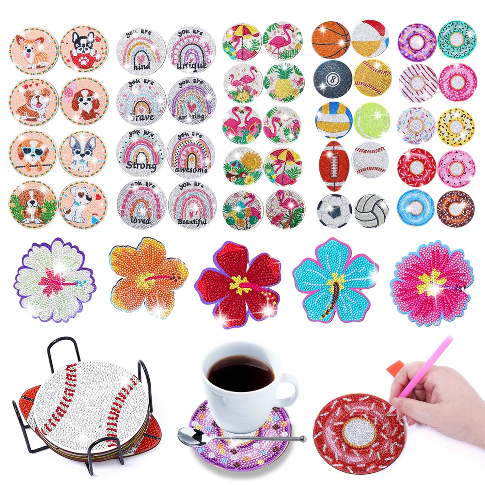 6/8/10 stücke DIY Diamant Malerei Untersetzer Blumen Tier Diamanten Tasse Matte Ornament für Anfänger Stickerei Handwerk für Erwachsene Kinder