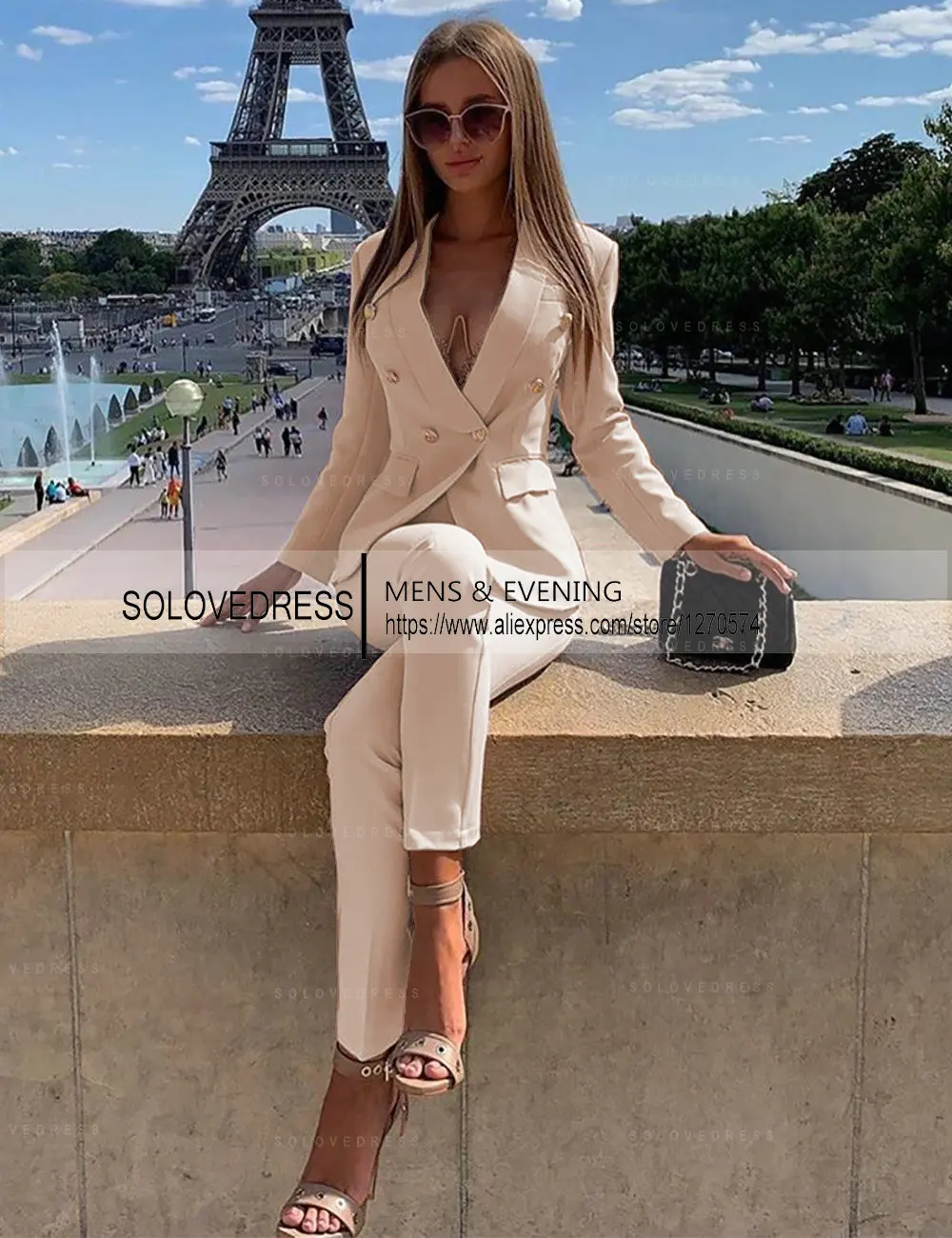 Womens 2 Pieces Slim Fit Fashion Suits Blazer Office Wedding Tuxedos Party Professional Business Suit (Blazer+Pants)