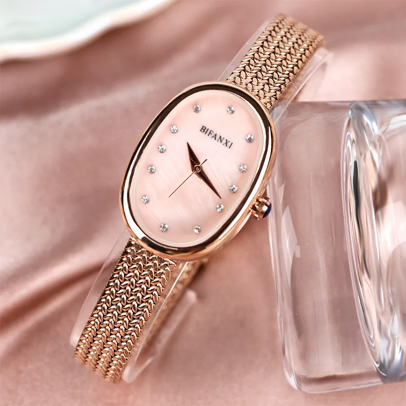 Women Quartz Watch Luxury Oval Tonneau Shaped Diamond Clock Vintage Simple Shell Dial Diamond Orologio Reloj Ladies Wristwatch