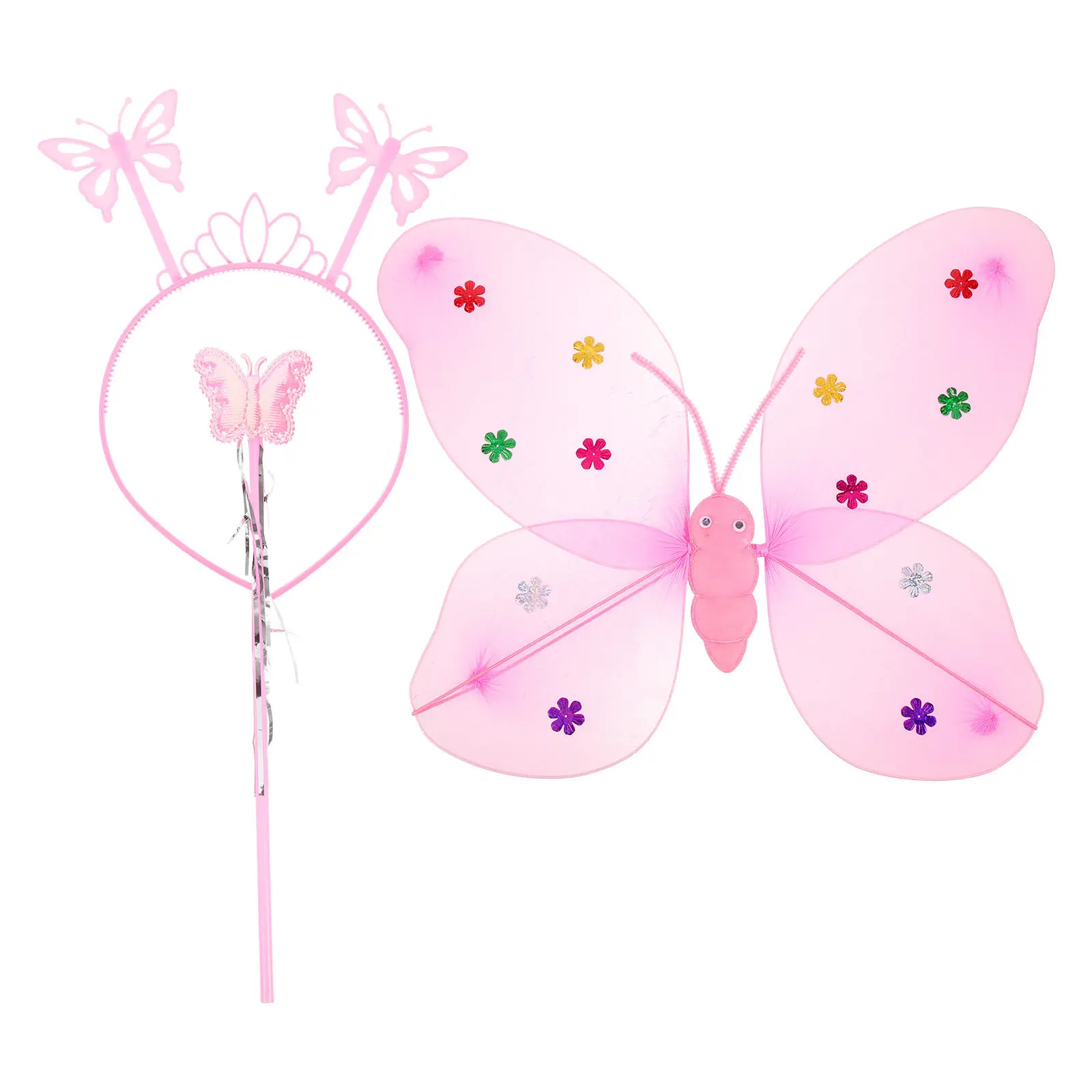 2Pcs Girl Fairy Wings Outfit Angel Wings Wand Set Comfortable Texture Material Perfect for Costume Cosplay Party