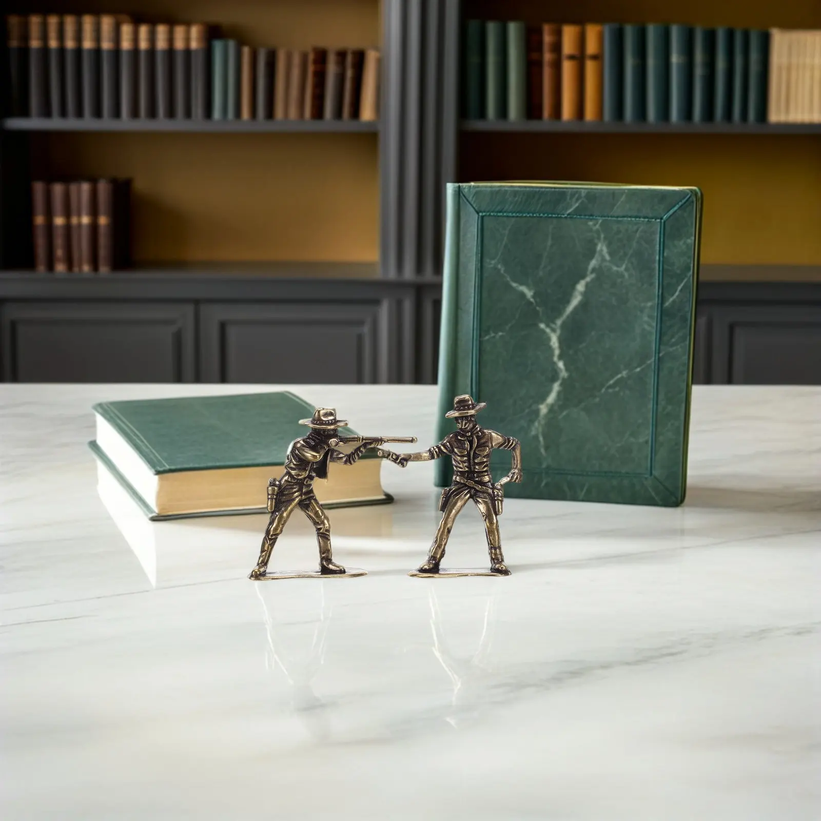 2Pcs Wild West Brass Cowboy Miniature Duel Action Figures Vintage Home Desk Western Party Cowboy Statue