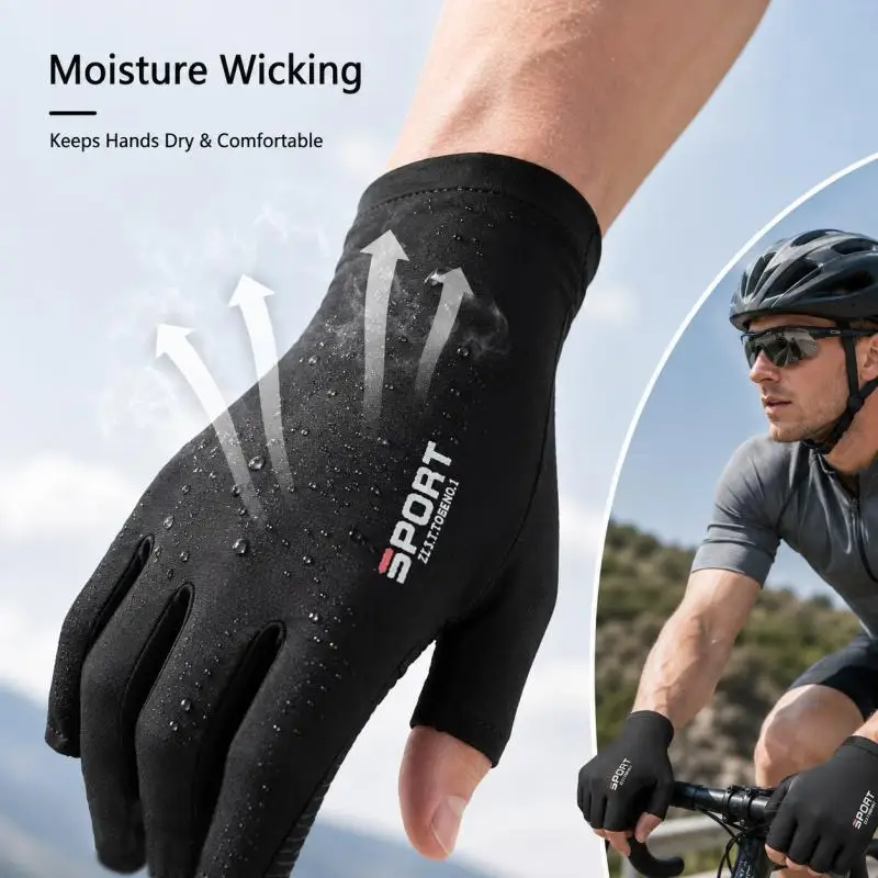 Summer Cycling Gloves, Open Thumb Index Half Finger Sport Gloves, Sun Protection Moisture Wicking Grip for Riding Fishing