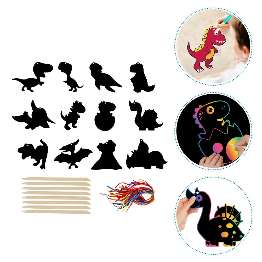 1Set Scratch Craft Art Paper Children Dinosaur Design DIY Project Kit for Holiday Party Kids Playtime Activity