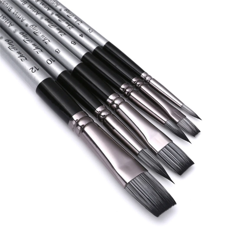 수채화 아크릴 그림용 아티스트 페인트 브러시 페인트 브러시 6개 미세/플랫 팁