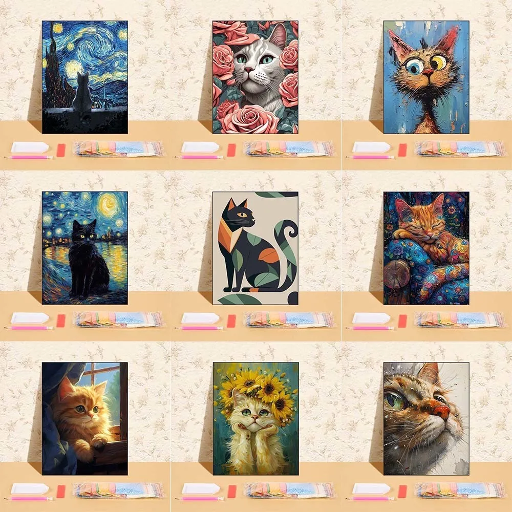 

Cartoon Cat Picture Of Rhinestone Full Round Drill Diamond Painting For Kids Children Bedroom Wall Decoration Diamond Mosaic Kit