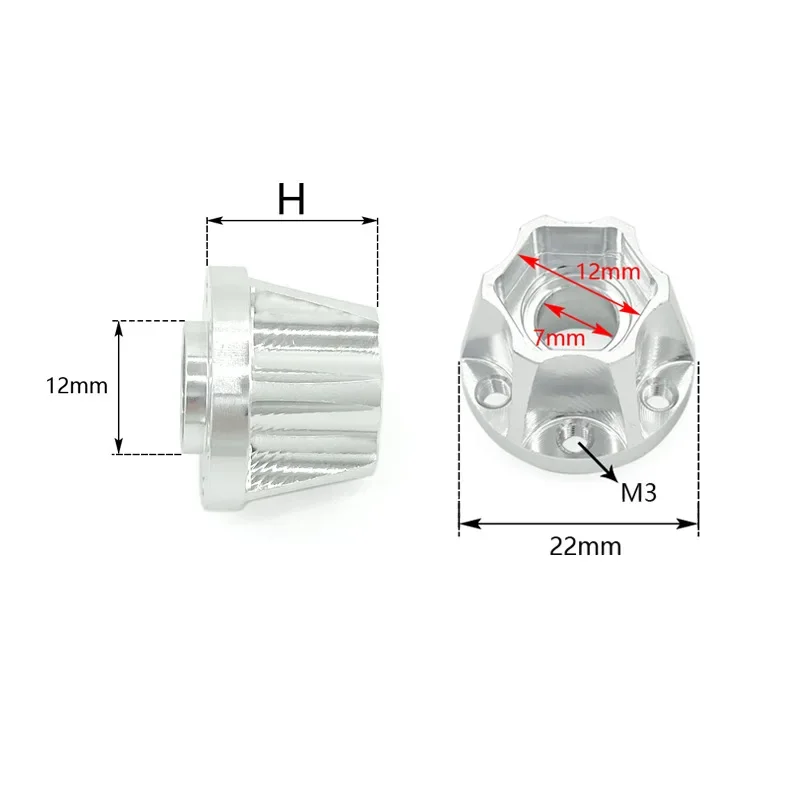 Cubo hexagonal de rueda de aleación de aluminio, llanta de rueda de 12mm para 1/10 RC Crawler 1,9 2,2 Axial SCX10 Trxs TRX4 D90