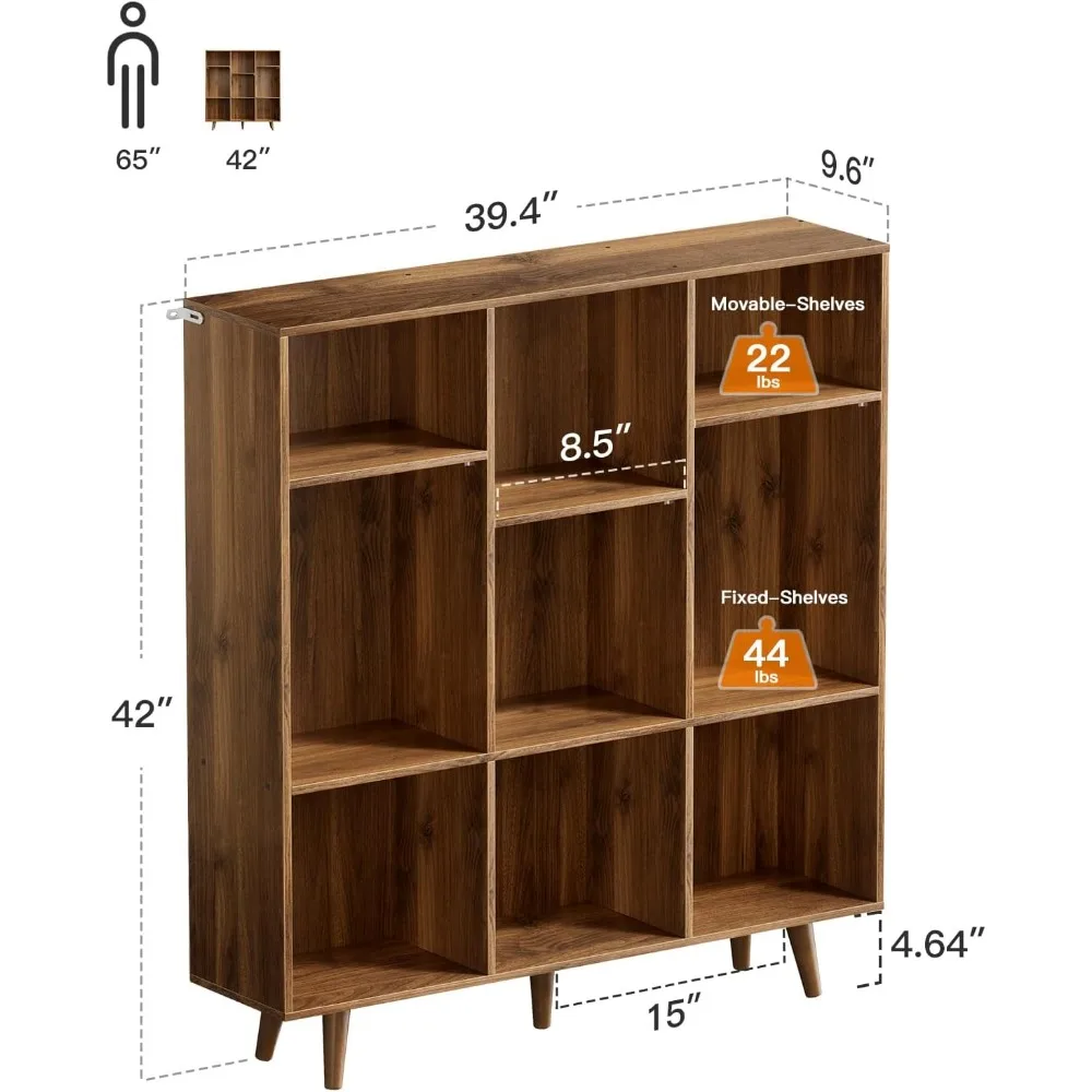 9 Cube Bookshelf With 3 Height Adjustable Shelves and Solid Legs Modern Freestanding Open Shelf Display Stand Storage Locker