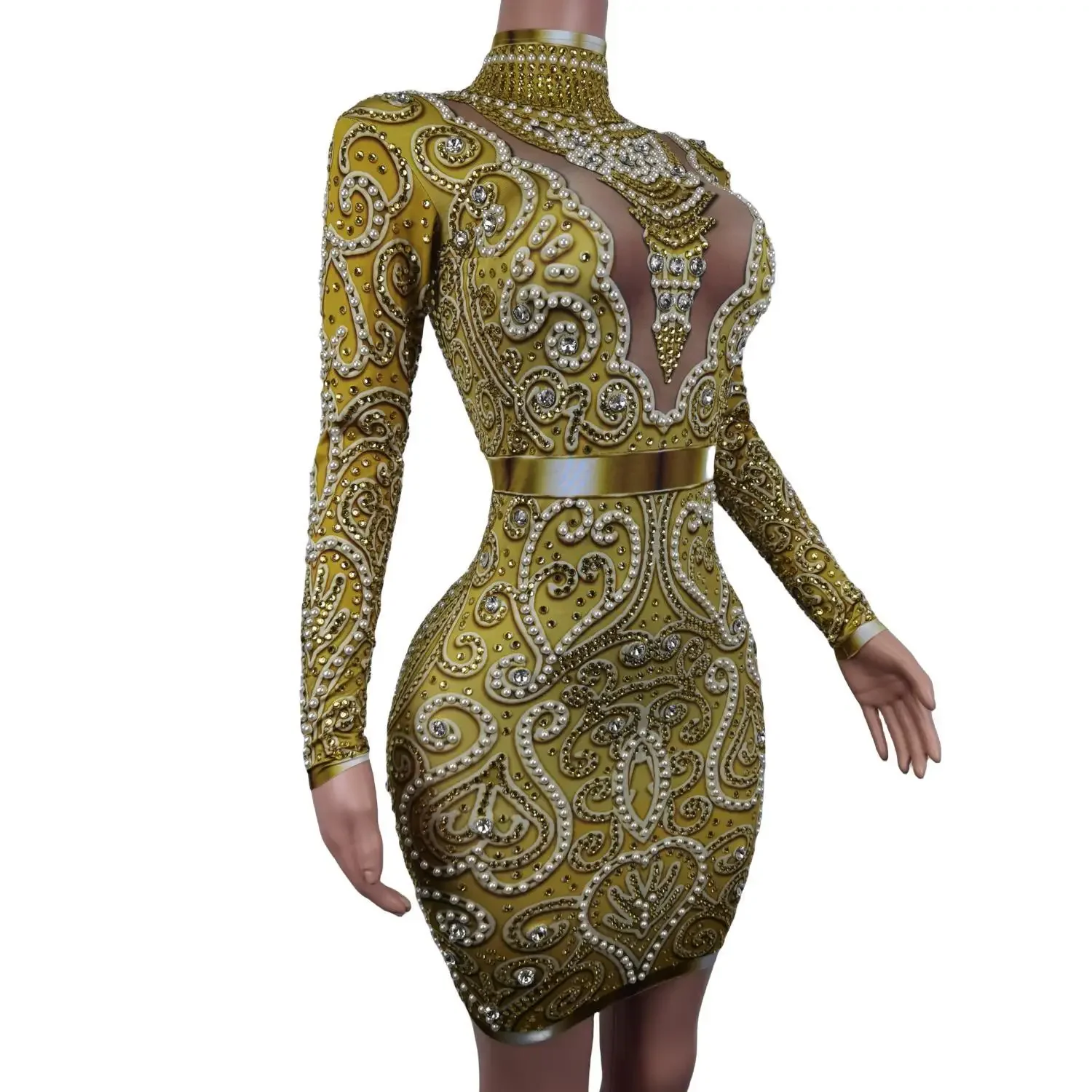 Robe Courte de Luxe à Paillettes et Perles pour Femme, Tenue de Bal, de Mariage, d'Anniversaire, Costumes de Scène