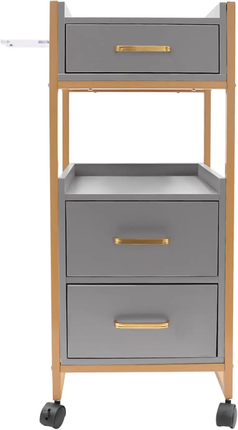 Rolling Salon Trolley Storage Cart Hair Barber Cabinet Mobile Station 3 Drawers 2 Shelves Tool Holder Utility Barbershop Spa Tat