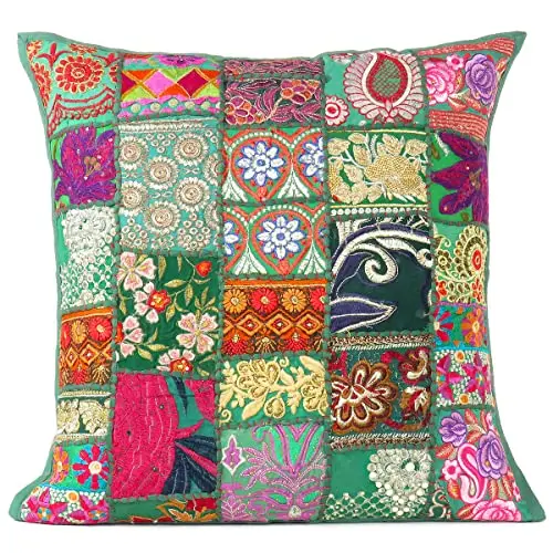 Eyes of India Decorative Patchwork Boho Throw Pillow Cover Colorful Handmade Accent Bedroom Living Room