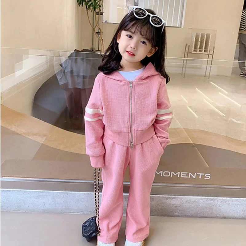 

Girls baby suit new spring and autumn hooded jacket pants suit children's sportswear two-piece set girl clothes set