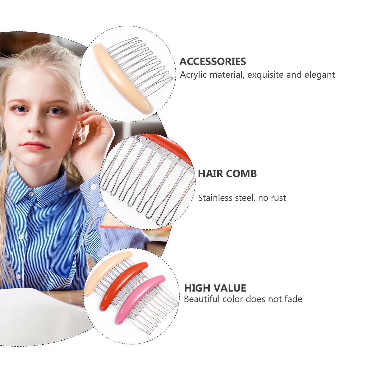 

3pcs Acrylic Teeth Combs Tortoise Side Comb Non Slip Accessories For Fine Hair Elegant Side Hair Comb Fashion Headdress For