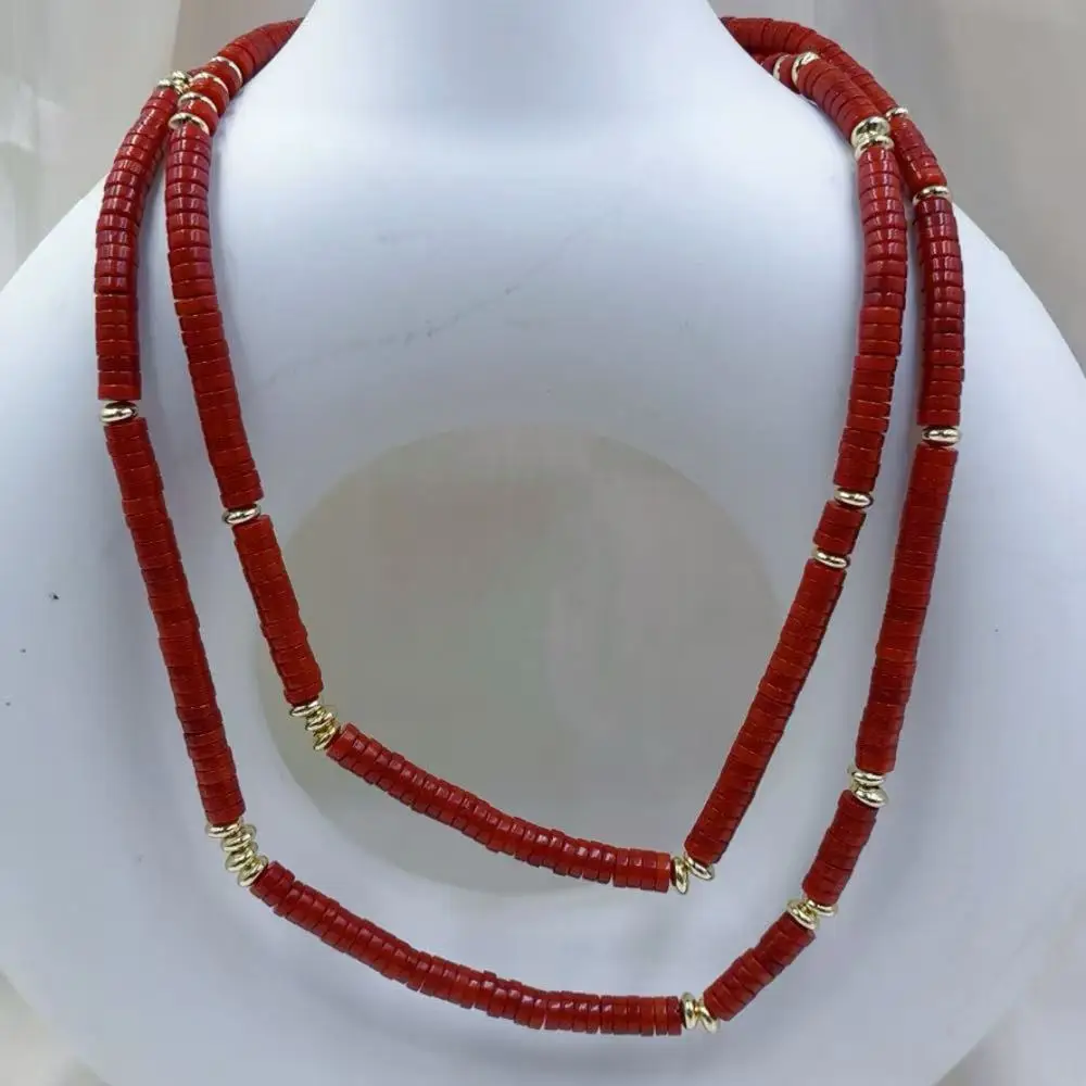 4x6mm  35inch Red Orange Sea Bamboo Natural  Coral Beads Women Wedding Jewelry Long Sweater Necklace
