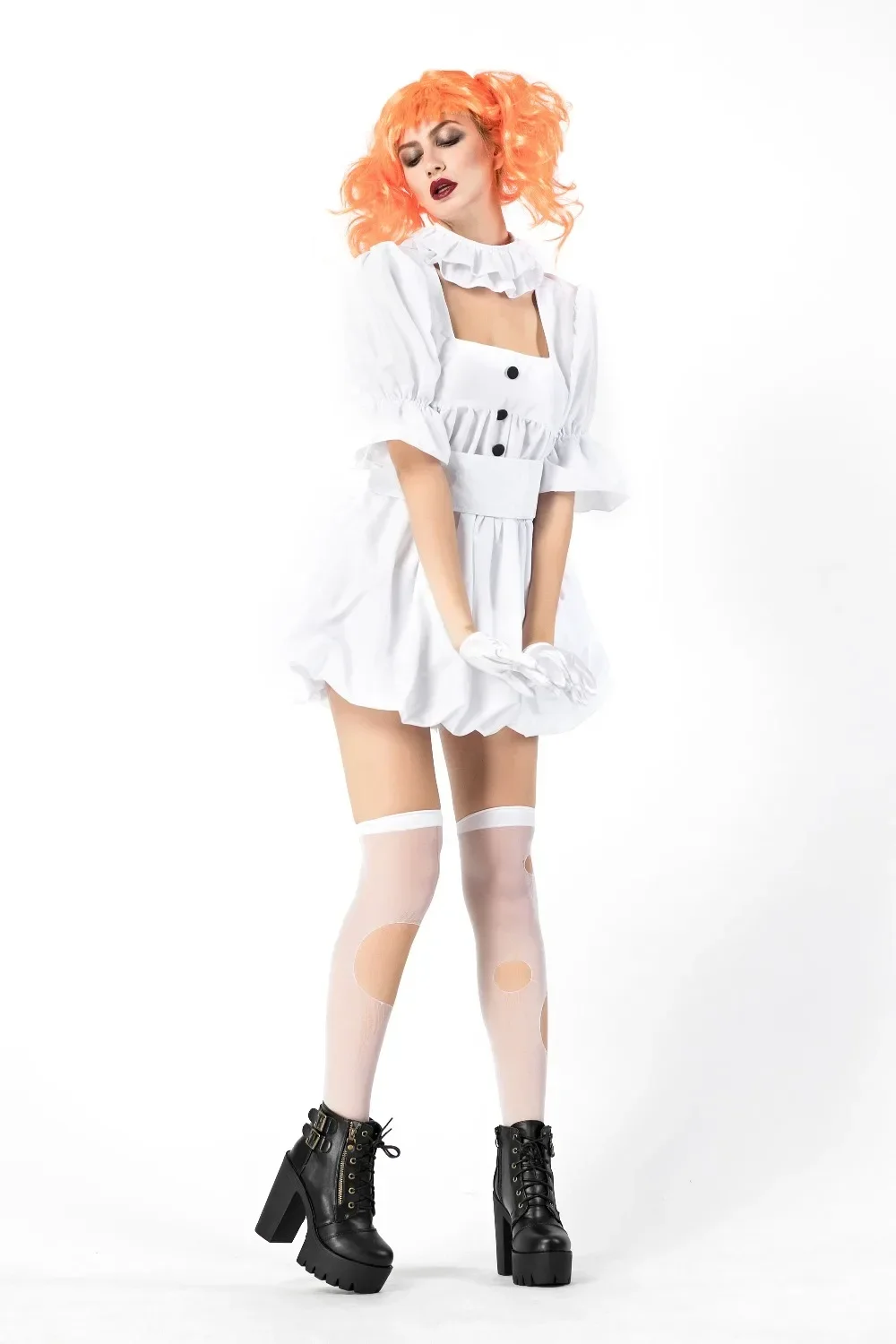 Costume de clown drôle sexy pour femmes adultes, robe de paupières cosplay, vêtements de performance blancs, masplay Tim ade, fête d'Halloween