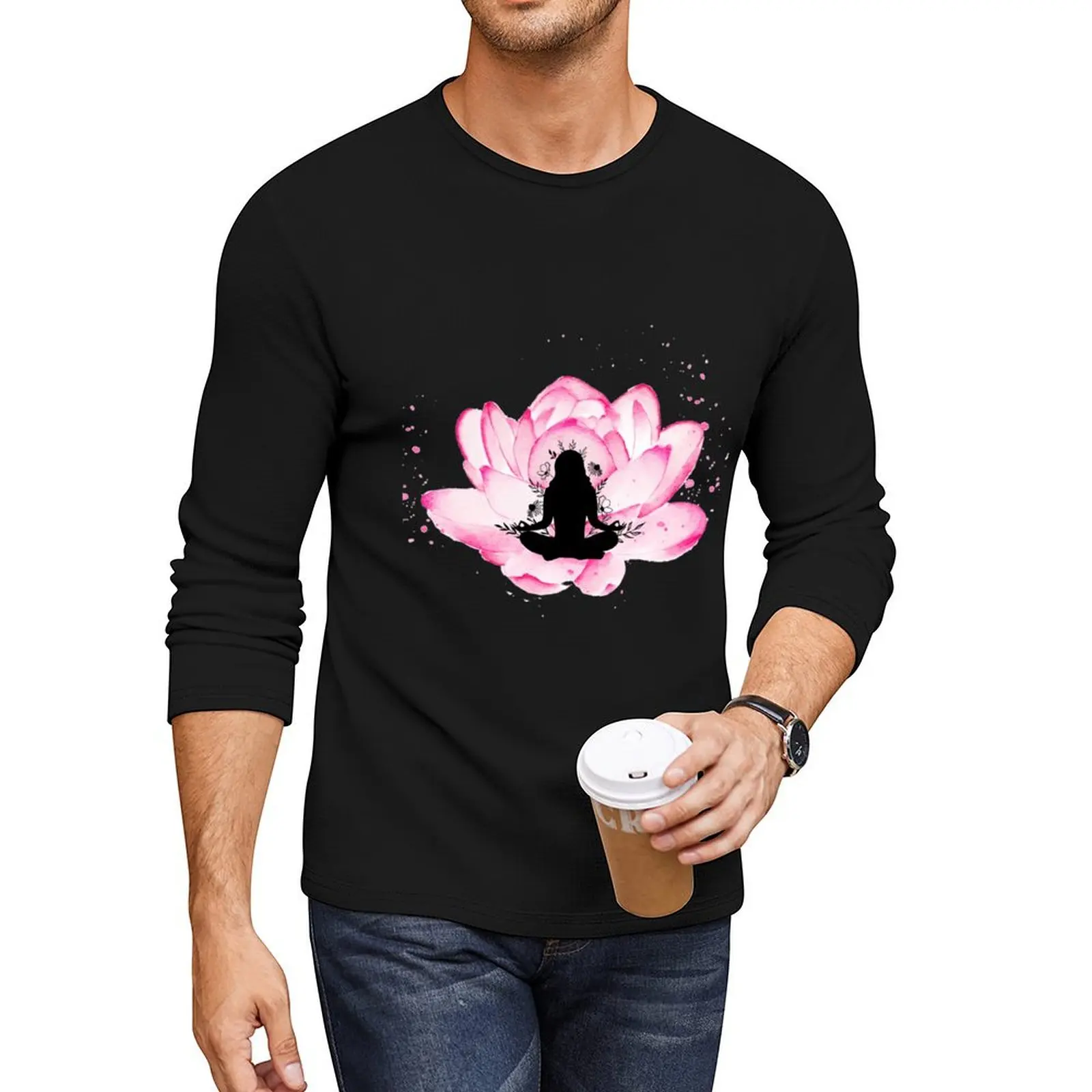 Beautiful lotus flower meditation design Long T-Shirt graphic t shirts sublime t shirt t shirts for men cotton