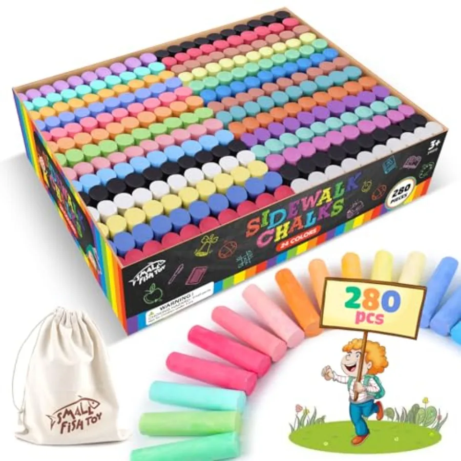 

280PCS Sidewalk Chalks in 24 Colors: Washable Jumbo Chalk Set for Toddlers Non-Toxic Dustless Colored Chalk Bulk for Outdoor Ar