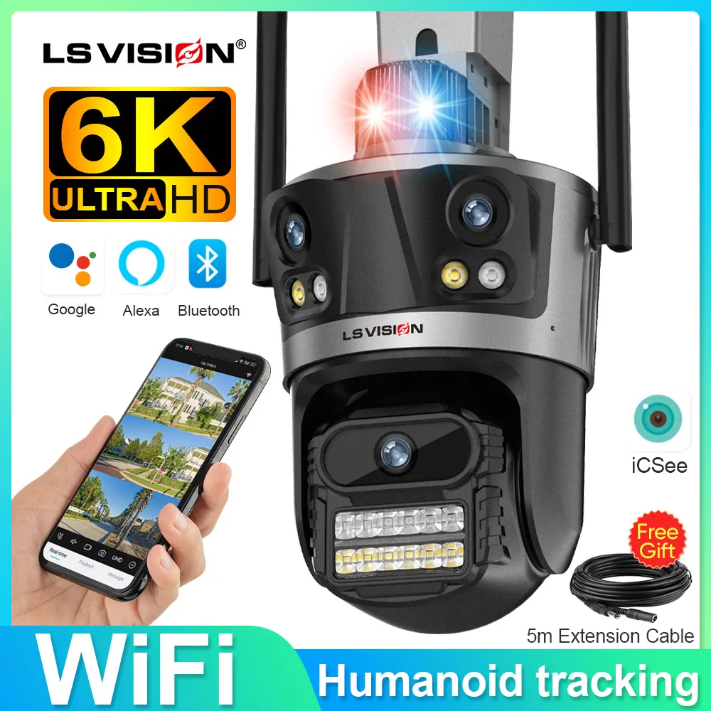 

LS VISION WIFI IP Camera 6K HD 3 Screen PTZ Camera Outdoor Wireless 3K Dual Lens Ai Human Detection CCTV Video Security Cam 360