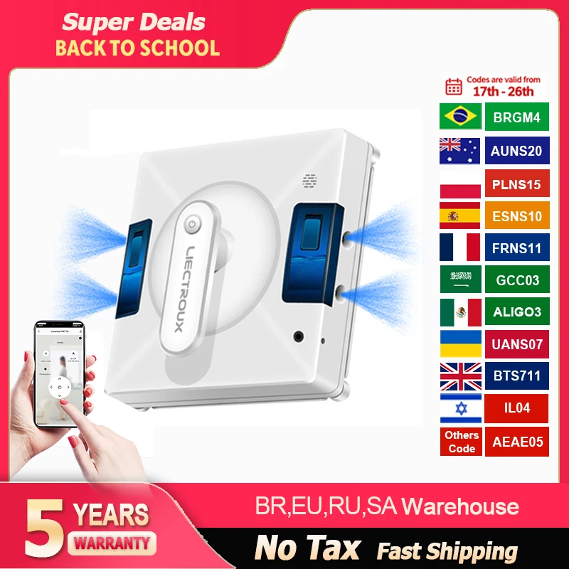 Robot Window Cleaner Liectroux YW509, 4-Way Water Spray,Home Glass Floor Window Robot Vacuum Cleaner,Strong Vacuum,Smart Memory