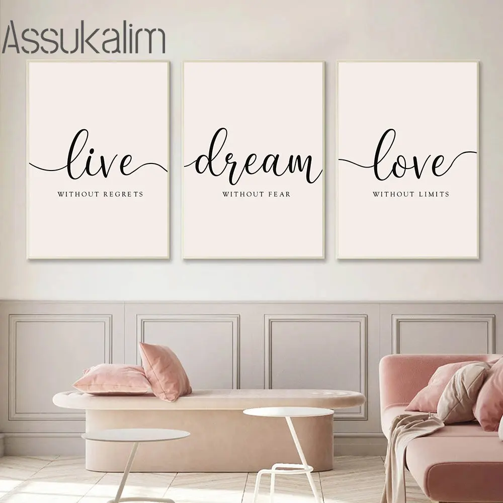 Minimalism Art Prints Dream Love Wall Poster Life Motto Canvas Pictures Beige Posters Nordic Wall Art Living Room Decoration