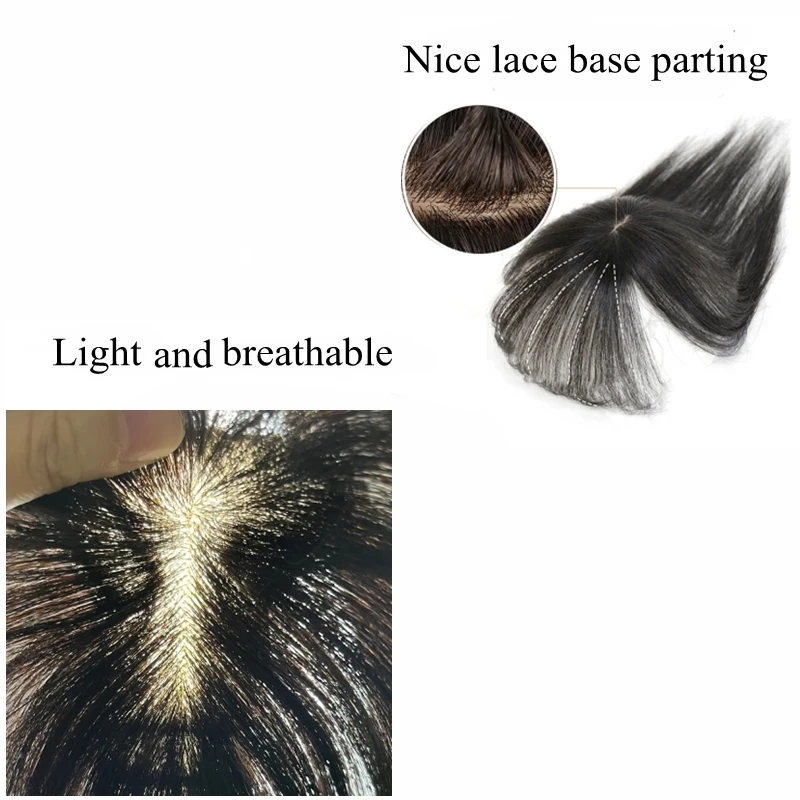 T-part Slik Lace Human Hair Toppers for Women Clip-In Topper with 3D Air Bangs Fringe Hairpieces for Women Thinning Hair Loss