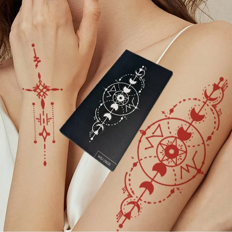 Waterproof Long Lasting Henna Tattoo Stencils Indian Style Hollow Template Semi Permanent Body Art Stickers for Hand Foot Skin