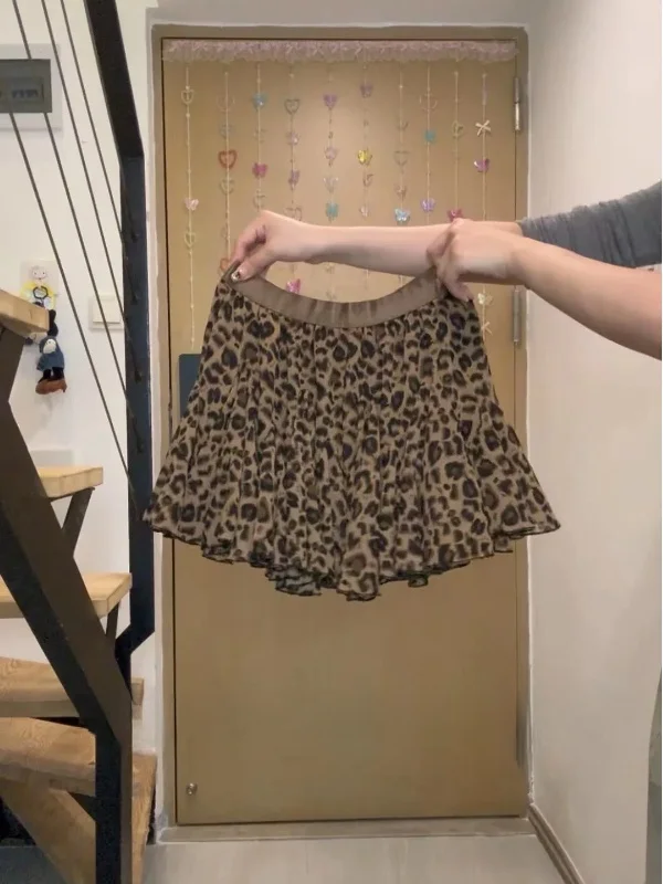 plus Size Retro Slimming Youthful Leopard Print Half Skirt Women Summer Design Layered Versatile Personality a Line  Skirt
