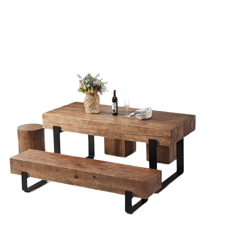 

Customizable iron wood combined dining bench stump desk hotel reception stump seat pier catering casual tea table