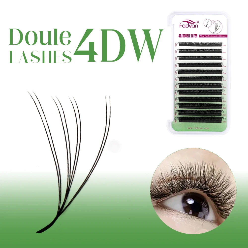 FADVAN 8D W Doppi strati 4D W Forma Ciglia Estensione C/D Naturale Morbido Volume Fan Lash 0.07 C/D Curl Premade Fax Ciglia di visone