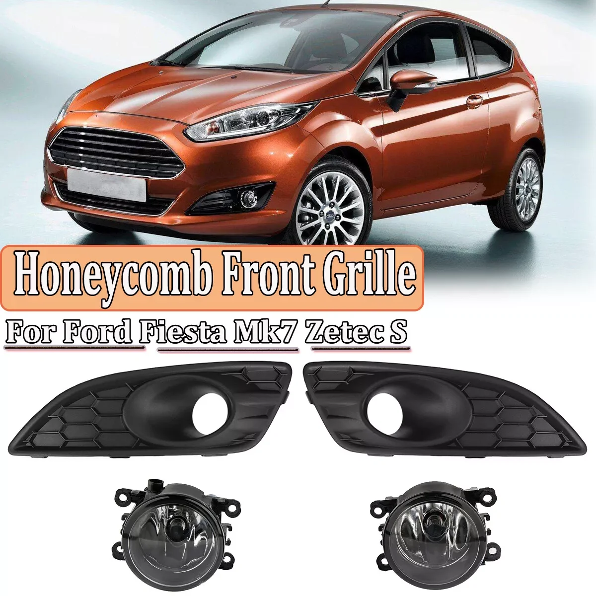 4PCS Set Car Front Bumper Fog Lamp Lower Grille Grill Cover + Fog Light Assembly For Ford Fiesta MK7 Zetec S 2012-2017