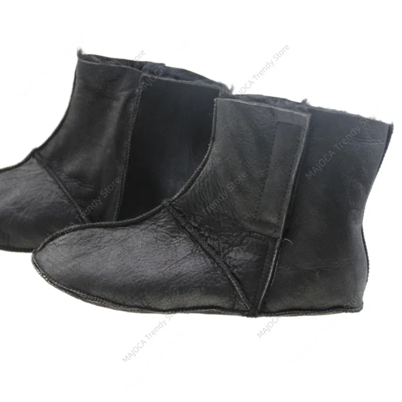 Genuine Sheepskin Leather Socks Men Women Winter Warm Fur One-Piece Thermal Khuff Slippers Soft Indoor Floor Boots Anti-Cold