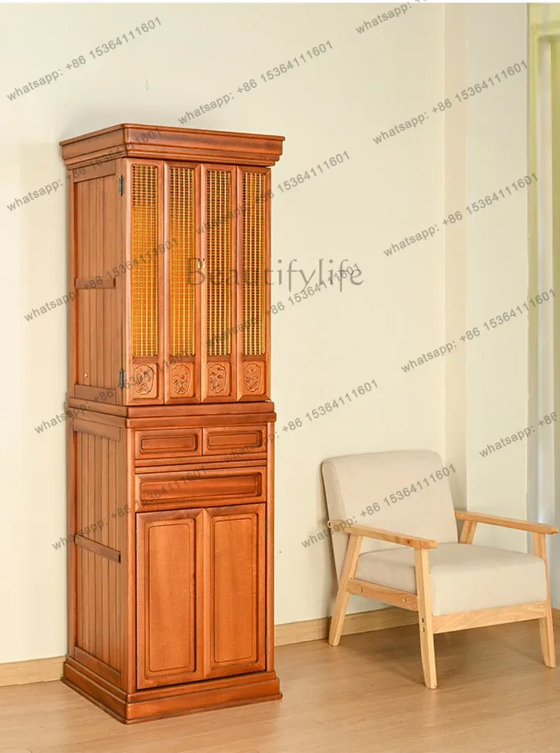 PG Solid Wood Buddha Niche Clothes Closet Altar Home Living Room with Door God of Wealth Guanyin Incense Burner Table Altar