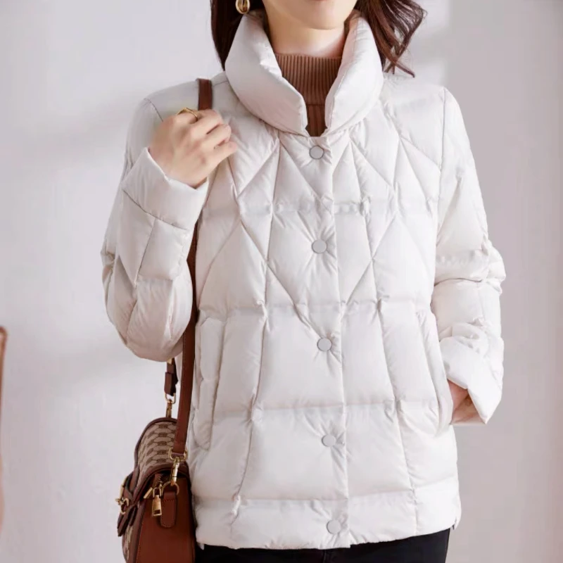 

Women's Down Jacket Short Puffer Coats Simple Casual Loose Jacket for Women Stand-up Collar Thick Warm Snow Winter Down Coats