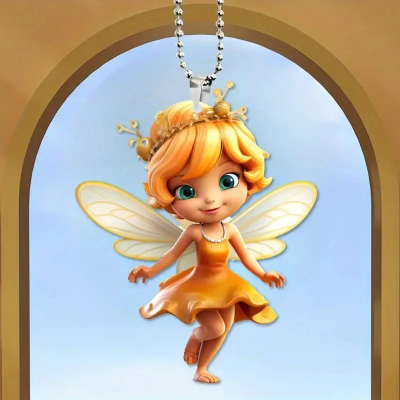 Cute Acrylic Angel Elf Pendant 2D Flat Flower Fairy Charms Car Rearview Mirror Pendant Cartoon Cute Elf Home Decoration Pendant