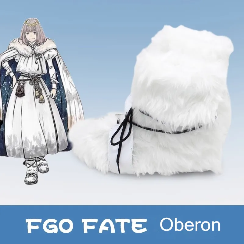 Game FGO FATE Oberon Cosplay Shoes Handmade Synthetic Woolen Boots