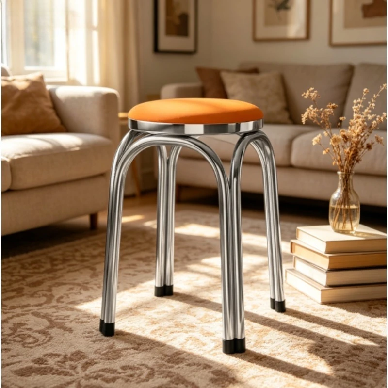 Luxury Thick Stainless Steel Stool – Stackable Modern Minimalist Round Low Stool for Home – Durable & Space-Saving