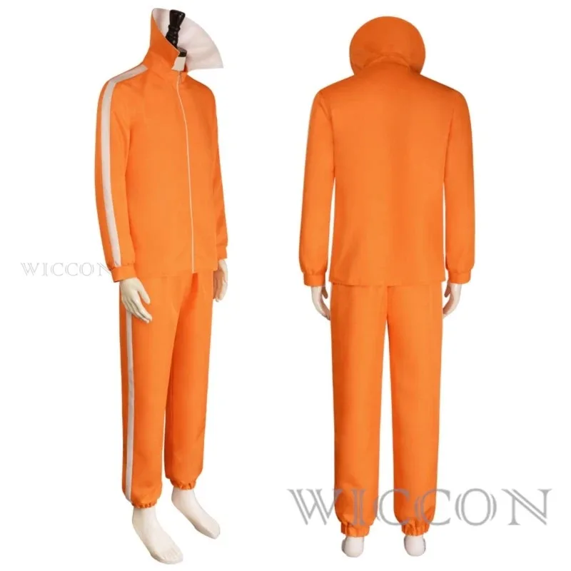 영화 벡터 코스프레 의상 오렌지 자켓 바지 안경 의상 세트 버섯 모양 가발 할로윈 팬시 슈트 파티 슈트