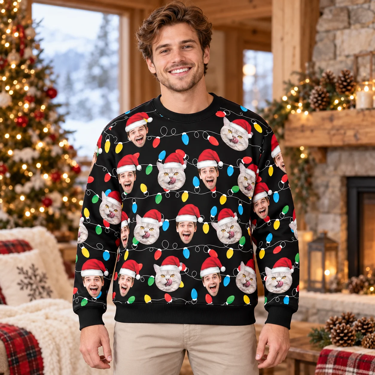 DIY Turn Your Photo into an Ugly Christmas Sweater Customized Face Prints Crewneck Sweaters for Winter Parties and Fun Gifts