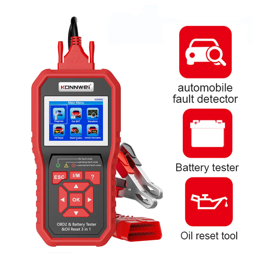 KW890 Konwei Automotive Scanner OBD2 Professional Battery Tester Oil Reset Diagnostic Tool 3-in-1 Automotive Code Reader