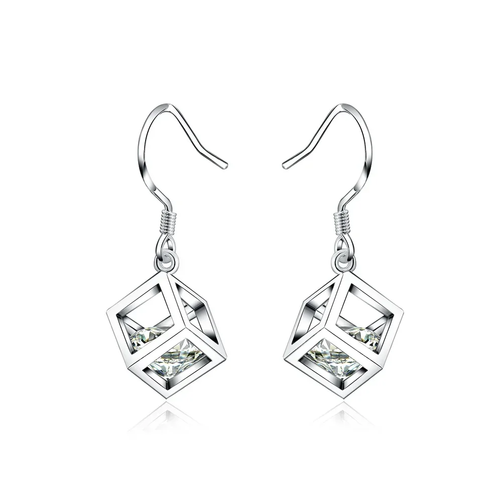 Hot charms 925 Sterling Silver gothic Crystal lattice Earrings for Women fashion original Jewelry Valentine's Day Gifts wedding