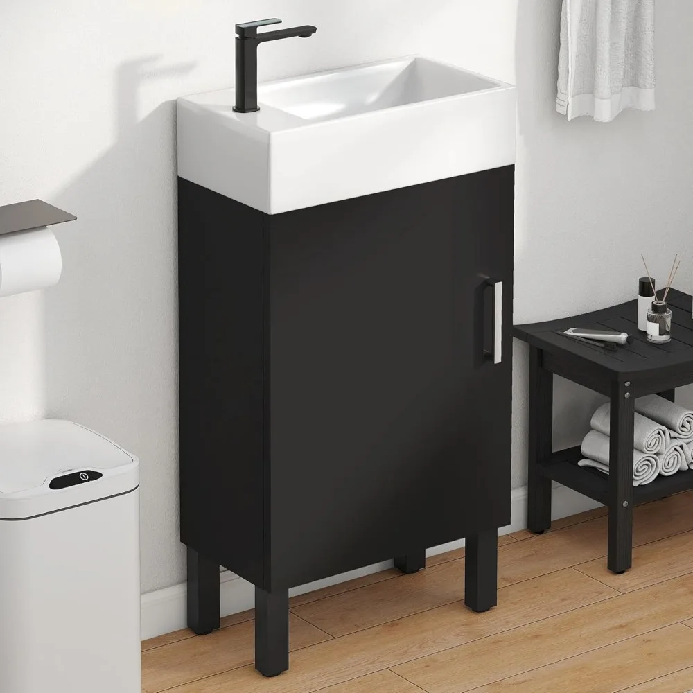 with Undermount Ceramic Sink, Modern Bathroom 16 Inch Bathroom Vanity Sink Combo for Small Space, Freestanding Bathroom Cabinet
