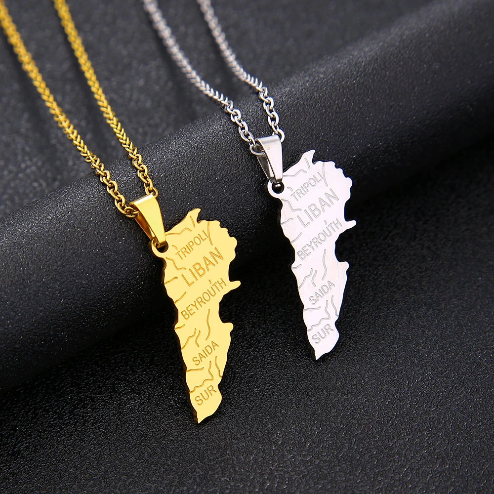 Middle East Lebanon Map City Pendant Necklace Stainless Steel Men Women Gold/Steel Color Liban Country Map Jewelry Gift