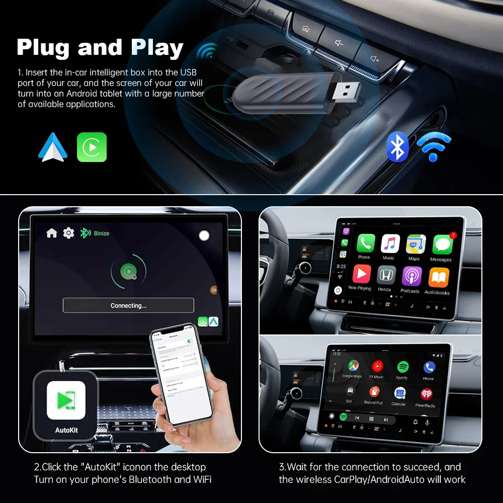 Wireless CarPlay Android Auto Adapter USB Dongle Smart Mini Box Plug And Play Universal For VW Toyota Nissan Honda Ford Benz