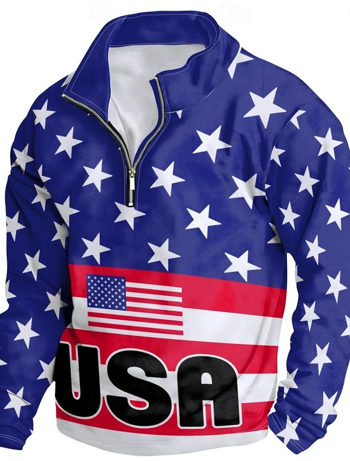 

Men's American US Flag Graphic Hoodies Daily Casual Long Sleeve Stand Collar Vacation Going out Streetwear Blue Print Sportswear