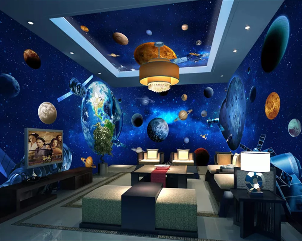 Custom 3D starry sky papel de parede wallpaper planet universe earth theme space full house TV background wall mural bedroom 8d