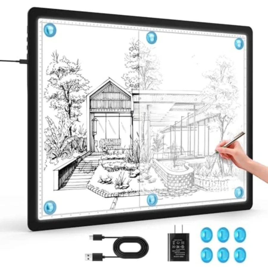

Световой планшет для художников A2 (25,2 x 18,4 дюйма) с магнитной поверхностью, физическими кнопками и адаптером, 3-цветная регулировка яркости