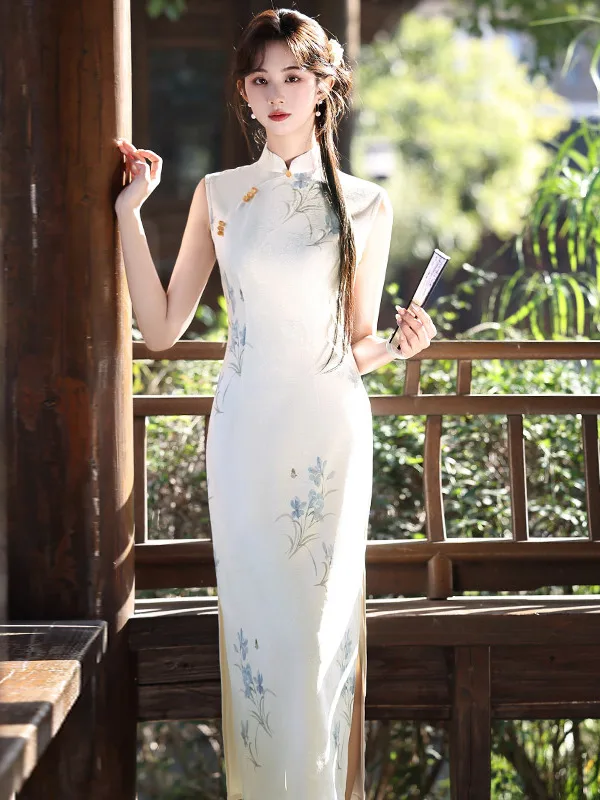 

Белое женское летнее платье 2026 года в китайском стиле, с укороченной талией, улучшенного кроя, для офиса и повседневной носки
