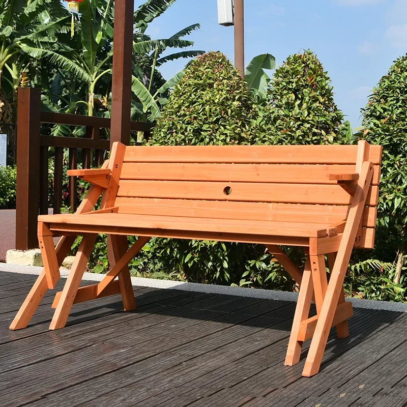 Outdoor Bench Bench Park Chair Dual-purpose Table Double Leisure Balcony Solid Wood Garden Villa Farm Multifunctional